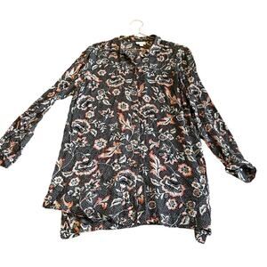 J Jill Floral Blouse - Size Medium Long Sleeve Tunic